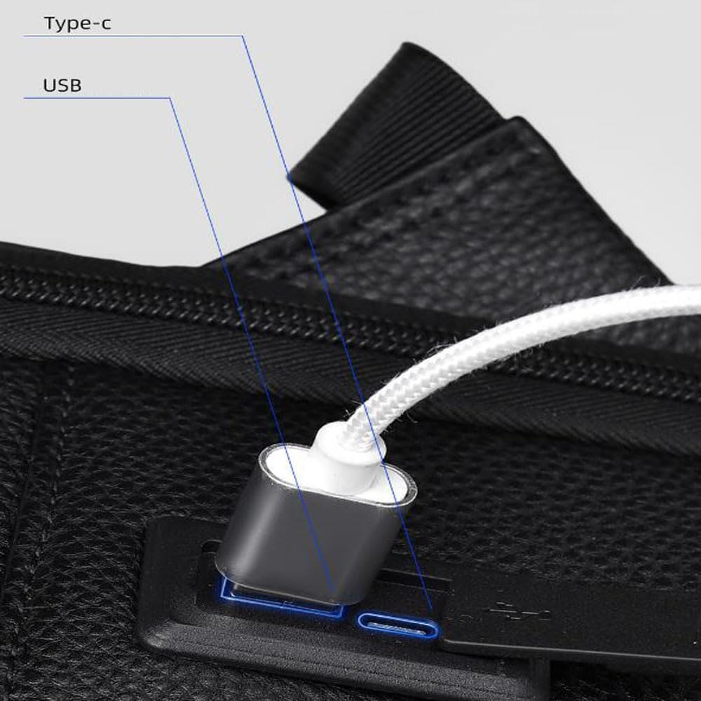 CHAO RAN Leather Laptop Backpack for Men Fit 15.6 Inch Laptop, Business Work Office College Medium Backpack with USB Charging Port, Waterproof Black Travel Bag (Black01)