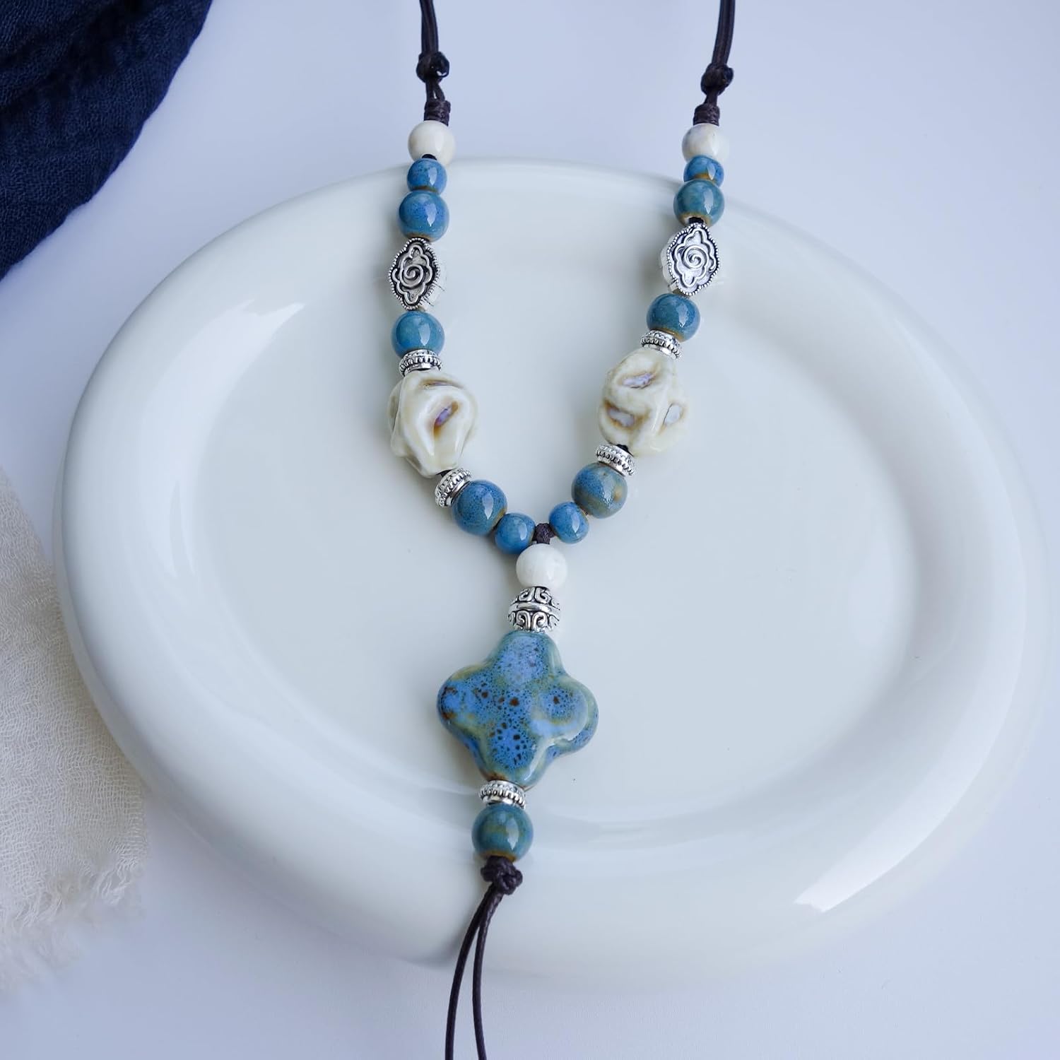 Boho Style Colorful Ceramic Bead Strand Necklace Adjustable Bohemian Jewelry Gift for Women, Fashion Clothing Matching Necklace - Image 4