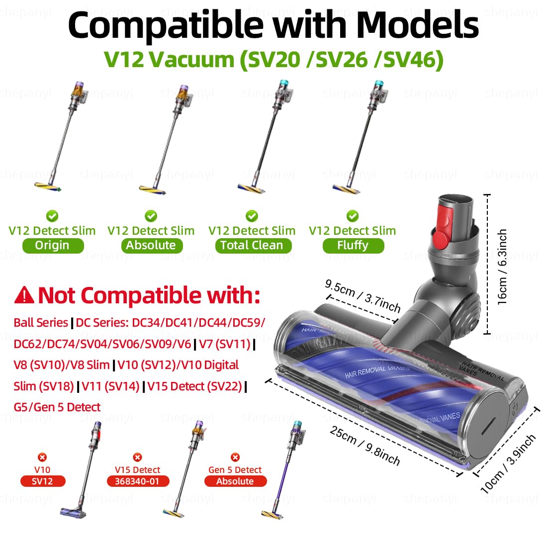 Accesorio Cepillo para Suelos Compatible para Dyson V12 Detect Slim, Antienredos Repuestos Cepillo aspiradora para una Limpieza Versátil, Apto para Suelos de Madera y Alfombras