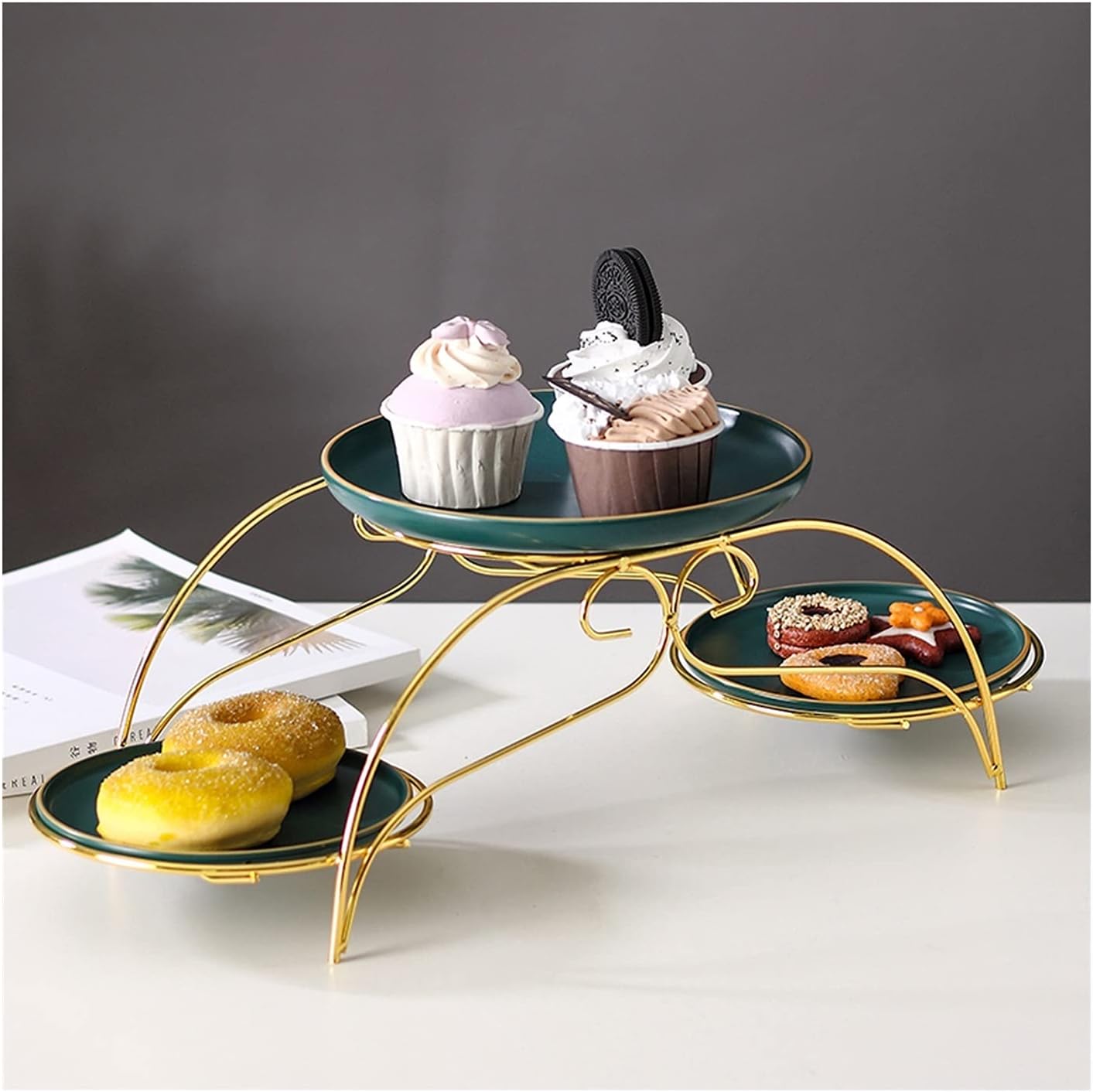Dessert Stand Ceramic Cake Display Stand Multi-layer Cupcake Stand Light Luxury Dessert Table Wedding Party Cake Plate Afternoon Tea Snack Stand Cupcake Stand Serving Tray (Color : Gold)