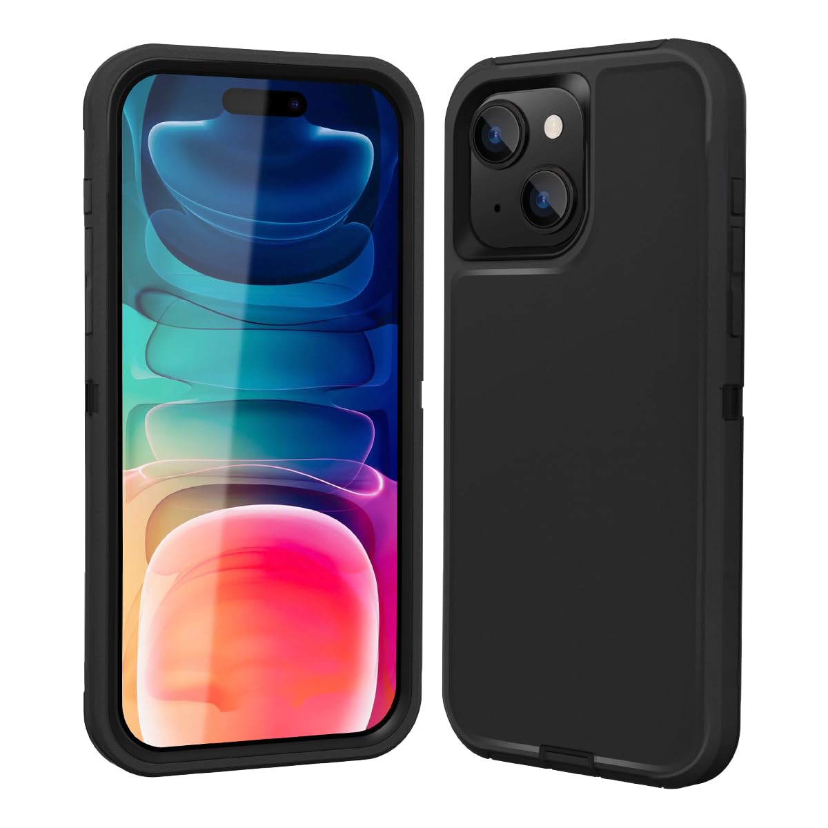 Sansunto for iPhone 15 Plus Case, iPhone 14 Plus Phone Case, Full Body Protection Heavy Duty Shockproof 3 in 1 Silicone Rubber Rugged Durable Bumper Cover for Men & Women. (Black)