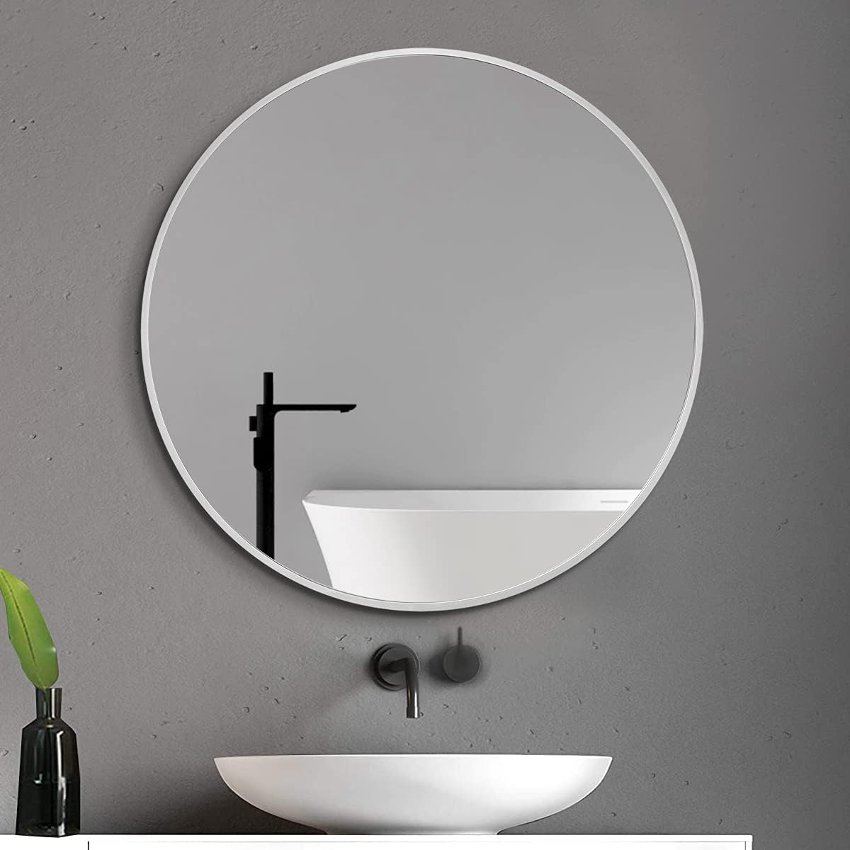 MIRRORTECH 30"x 30" Round Mirror Wall Mirror Alluminum Alloy Accent Mirror Circle Mirror Bathroom Mirror Wall Decor-Silver