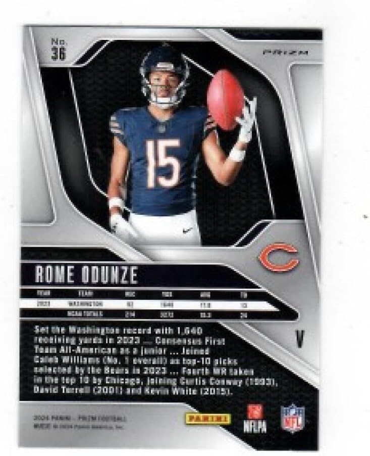 2024 Prizm Variations Prizms Silver #36 Rome Odunze RC - Rookie Card Chicago