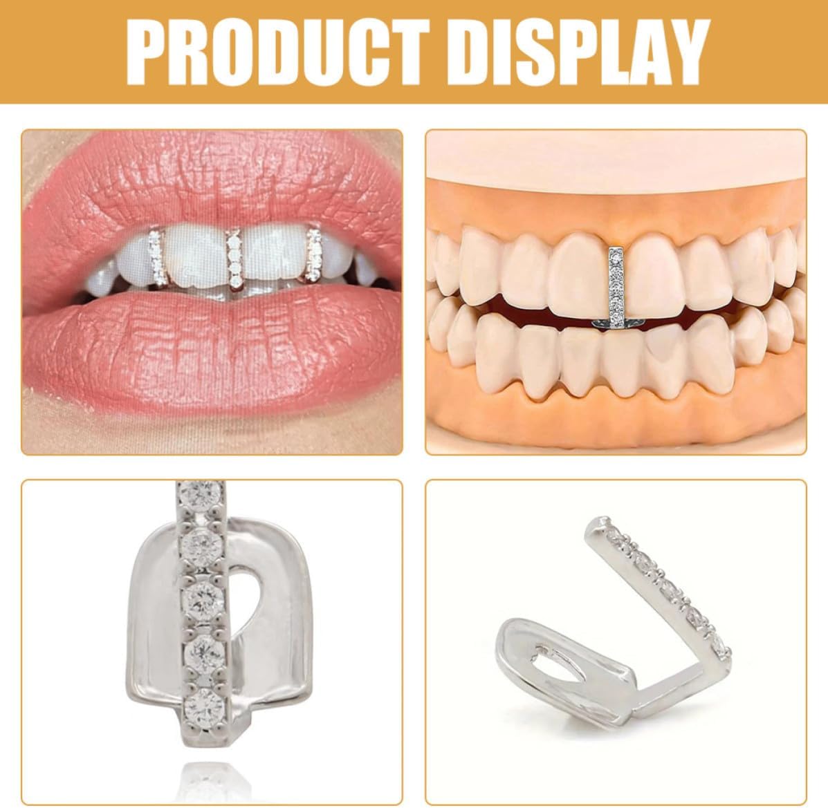 3pcs Hip Hop Teeth Grill Set for Adults, Silver Metal Zircon