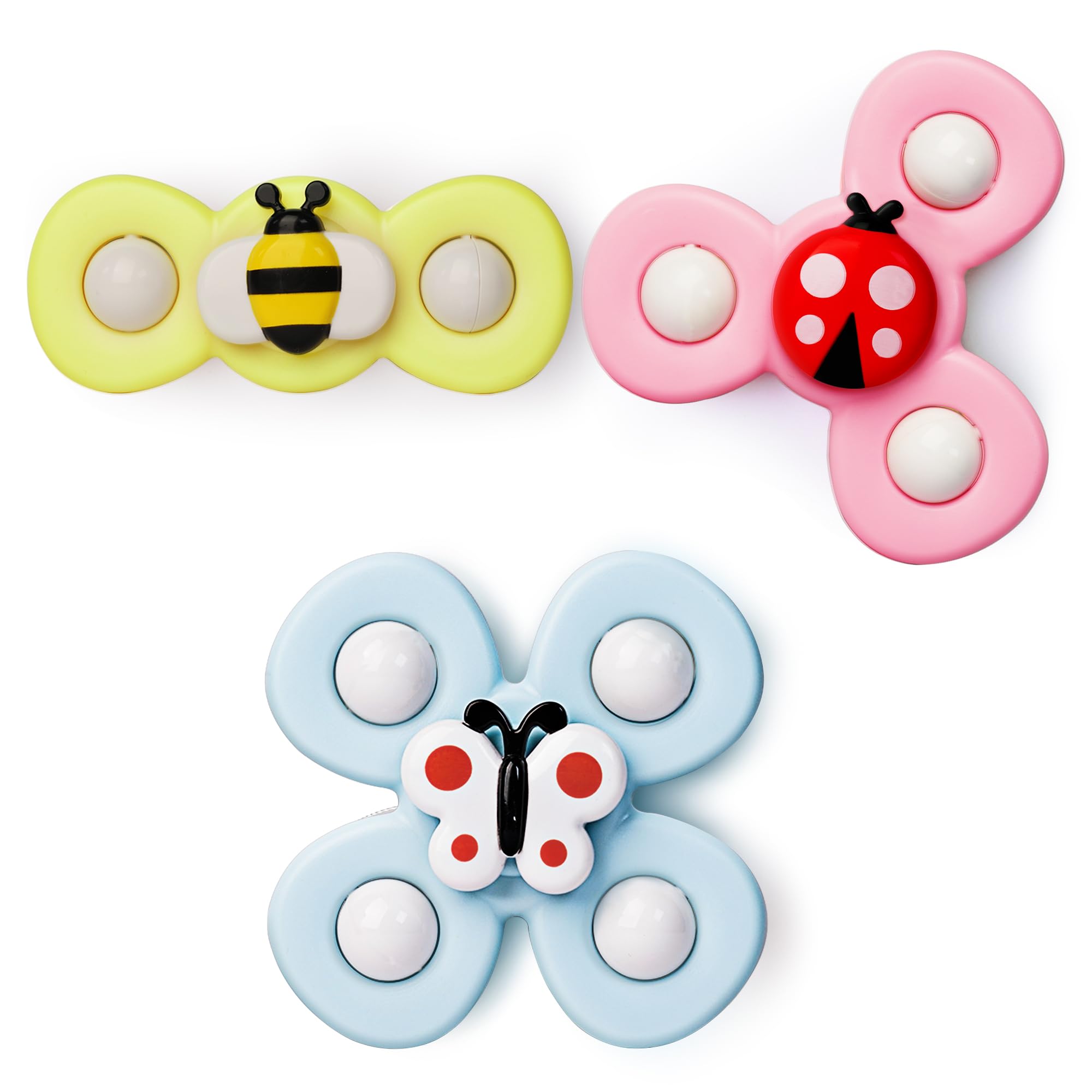 LiKee Strong Suction Cup Fidget Rotating Sensory Bath Toys for Baby 12 18 Months Airplane Car Travel Table & Window Toys for 1 2 Years Old Toddler Boys and Girls (Insect-2)