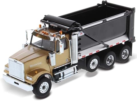 Diecast Masters 150 Scale Western Star 4900 SFFA Dump Truck | Tandem with Pusher Axle & OxBodies Stampede Dump Cab | Transport Series | Black Model 71080