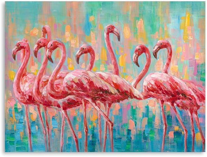 B BLINGBLING DIY Flamingo Bedroom Wall Decor Painting A Flock of Pink Flamingo Wall Art Canvas