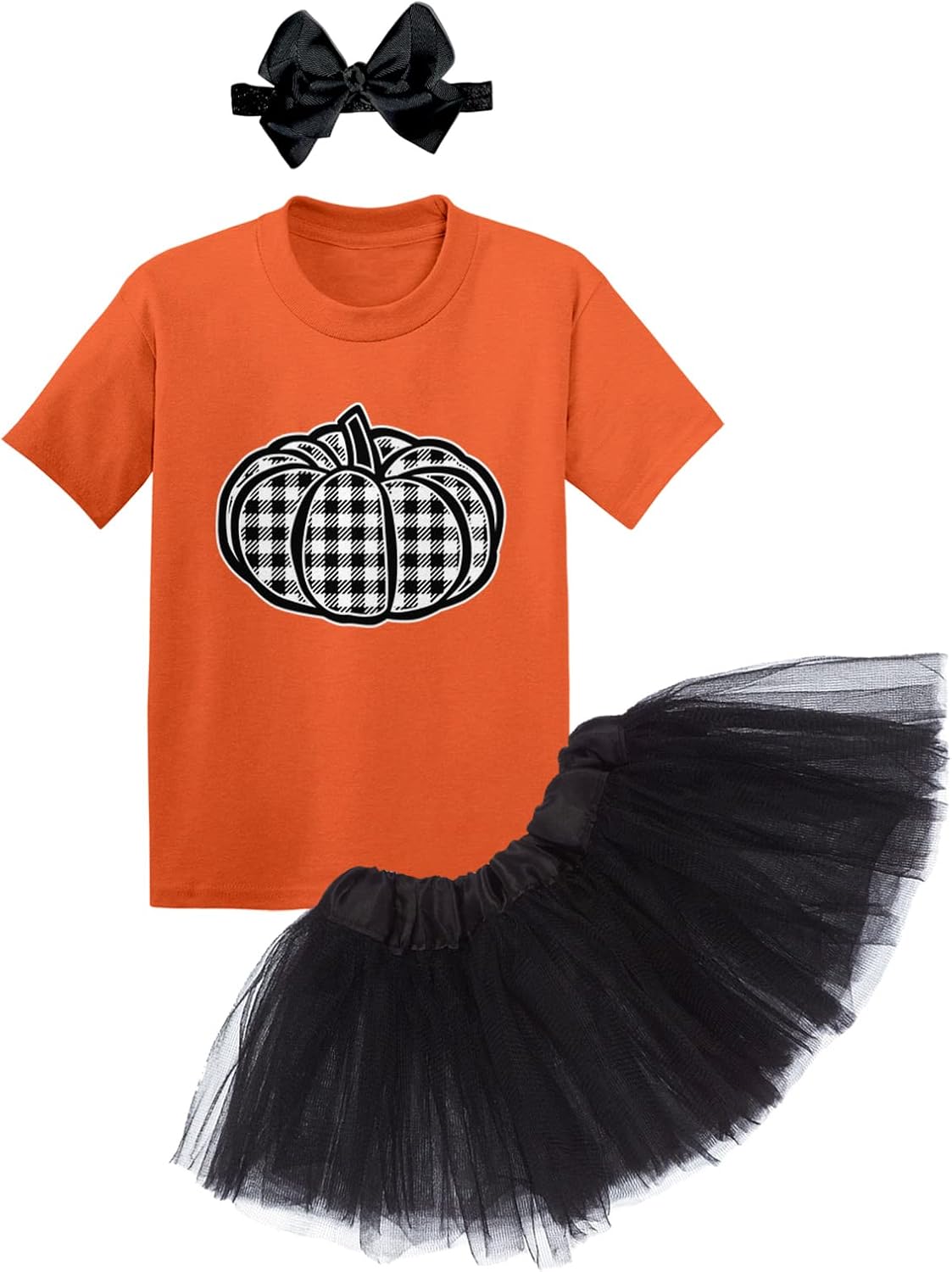 Tcombo Plaid Pumpkin - Patch Picking Autumn Baby Bodysuit + Tutu Skirt + Bow Headband Set