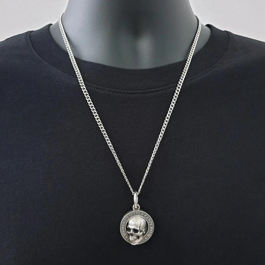 Caiyao 3D Skull Pendant Necklace for Men Memento Mori Goth Punk Carpe Diem Inspirational Gifts-A - Image 5