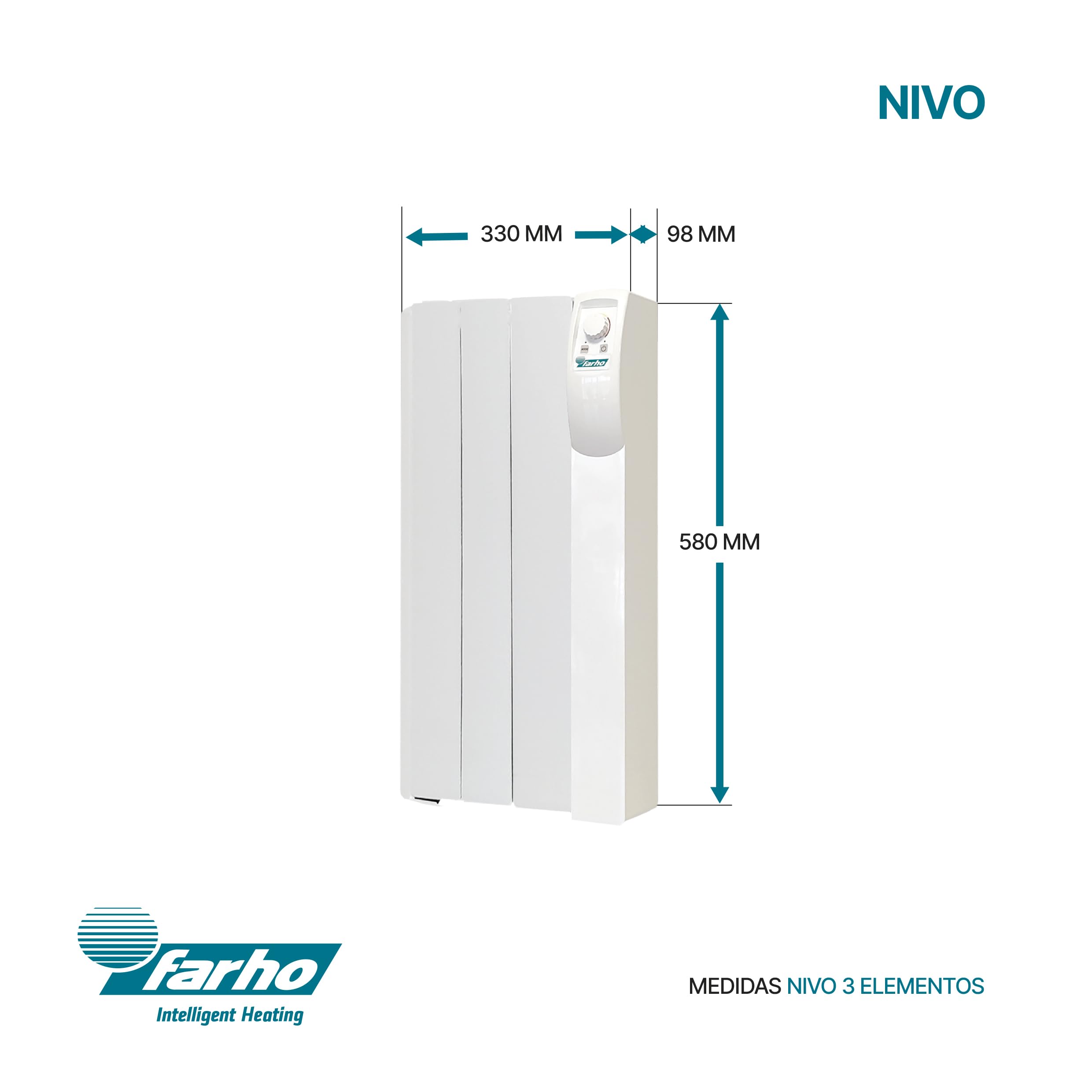Farho Radiatore elettrico Nivo 330 W - Emettitore termico con termostato analogico programmabile 24/7 - Radiatore elettrico a basso consumo per soggiorni fino a 6 m² - 3 anni di garanzia