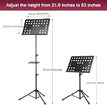 IMAGE Foldable Sheet Music Stand Adjustable 21.6-63 Inch | Portable metal design with carrying bag,music tray and clip holder, ideal for travel practice home use instrumental