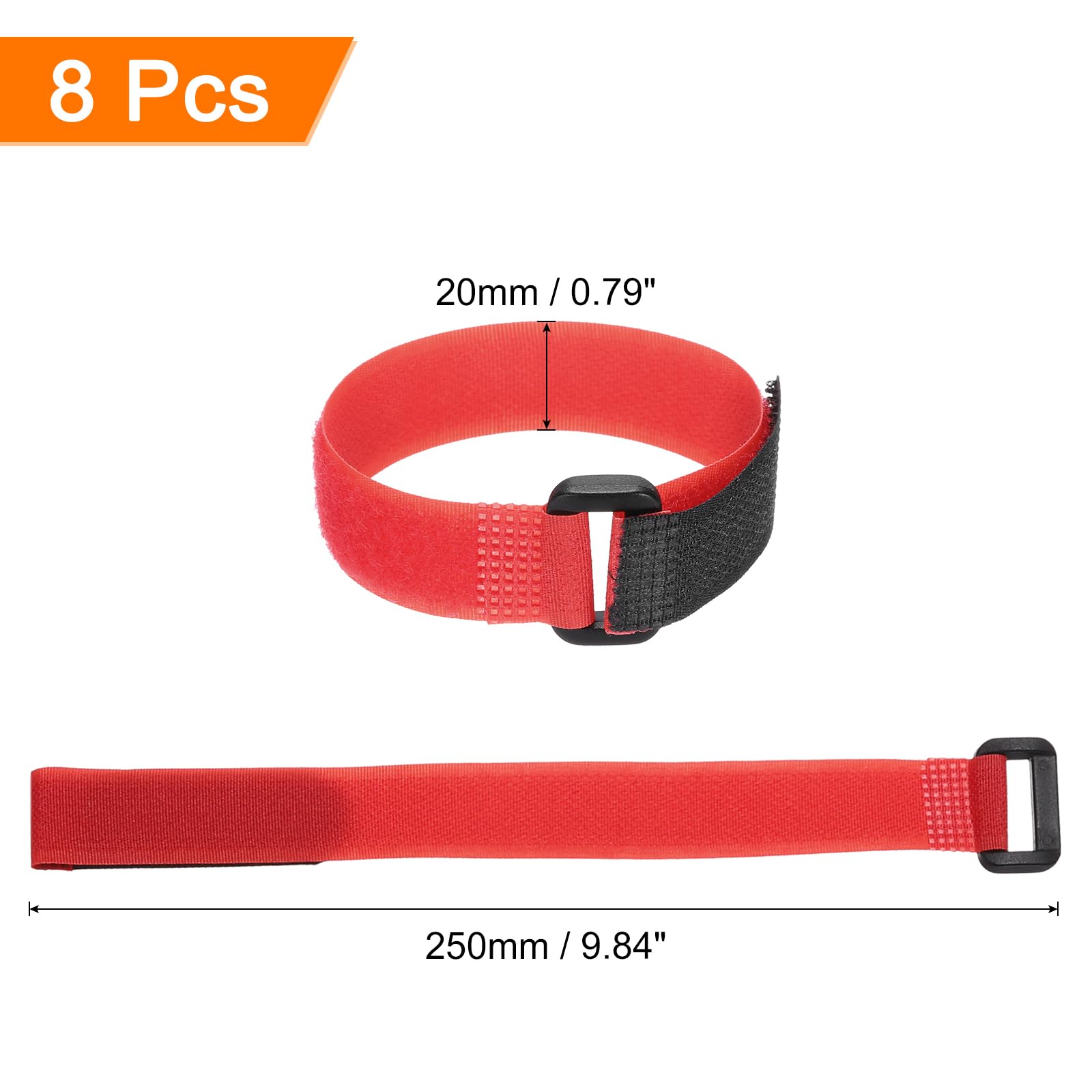 QUARKZMAN 8 sztuk pasów mocujących na baterie wielokrotnego użytku, 0,8 x 30 cm, czerwony nylon, uniwersalny pasek na baterie, regulowany pasek mocujący na rzepy, do quadcoptera