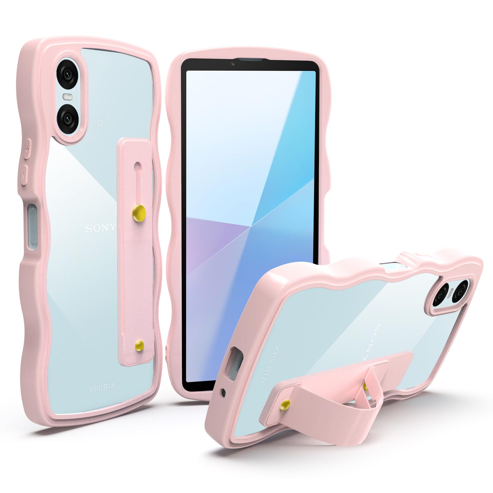 Wonyihui For Xperia 10 VI ケース クリア スタンド機能 SO-52E / SOG14 / A402SO / XQ-ES44 ケース 耐衝撃 うねうね 透明 エクスペリア 10 vi スマホケース Xperia 10VI カバー おしゃれ 人気 軽量 薄型 TPU ストラップホール (ピンク)