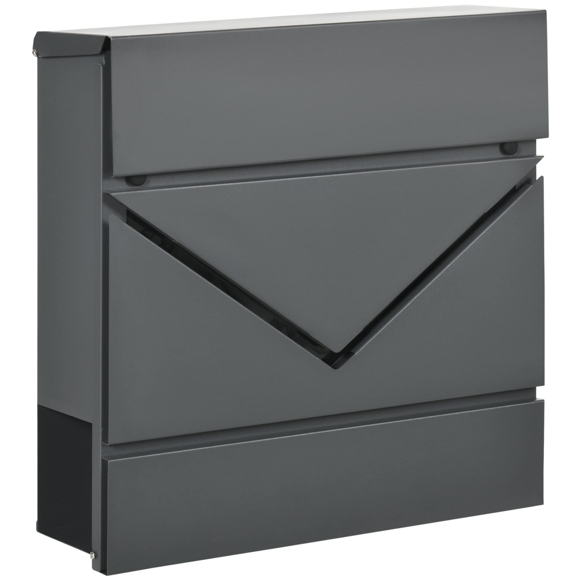 HOMCOM Cassetta Postale in Acciaio Zincato con Portagiornali e 2 Chiavi di Sicurezza incluse, 37x10.5x37 cm, Grigio