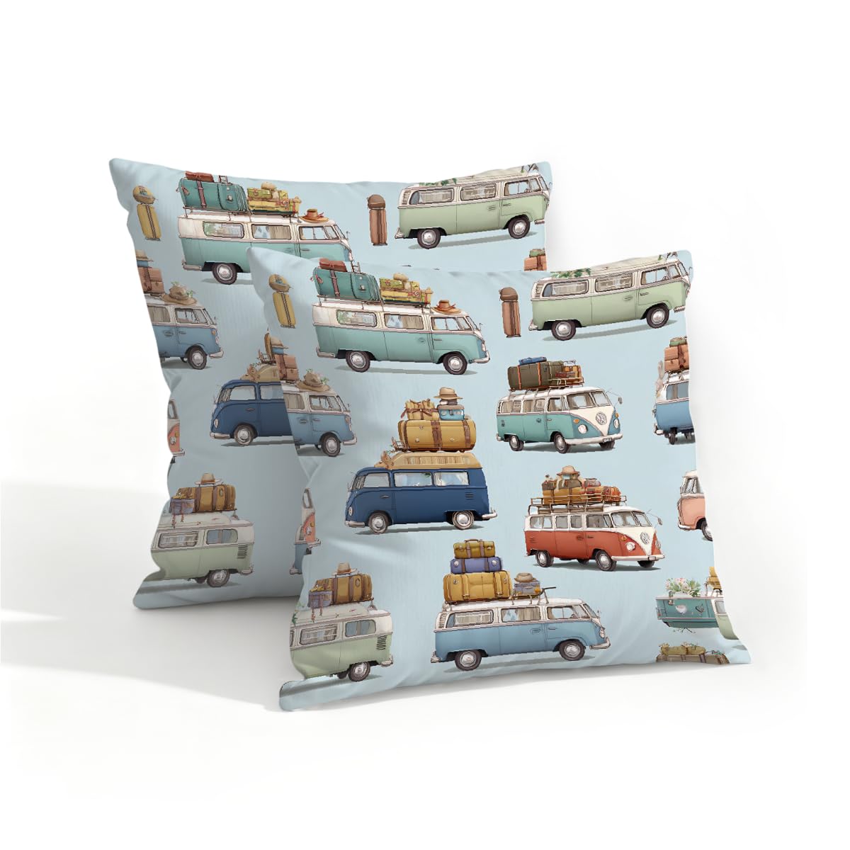 Outdoor Pillow Covers Waterproof Pillowcases 16x16in Set of 2 Cartoon Rvs Car On Light Blue Decorative Throw Cushion Case for Couch Sofa Garden Patio Furniture