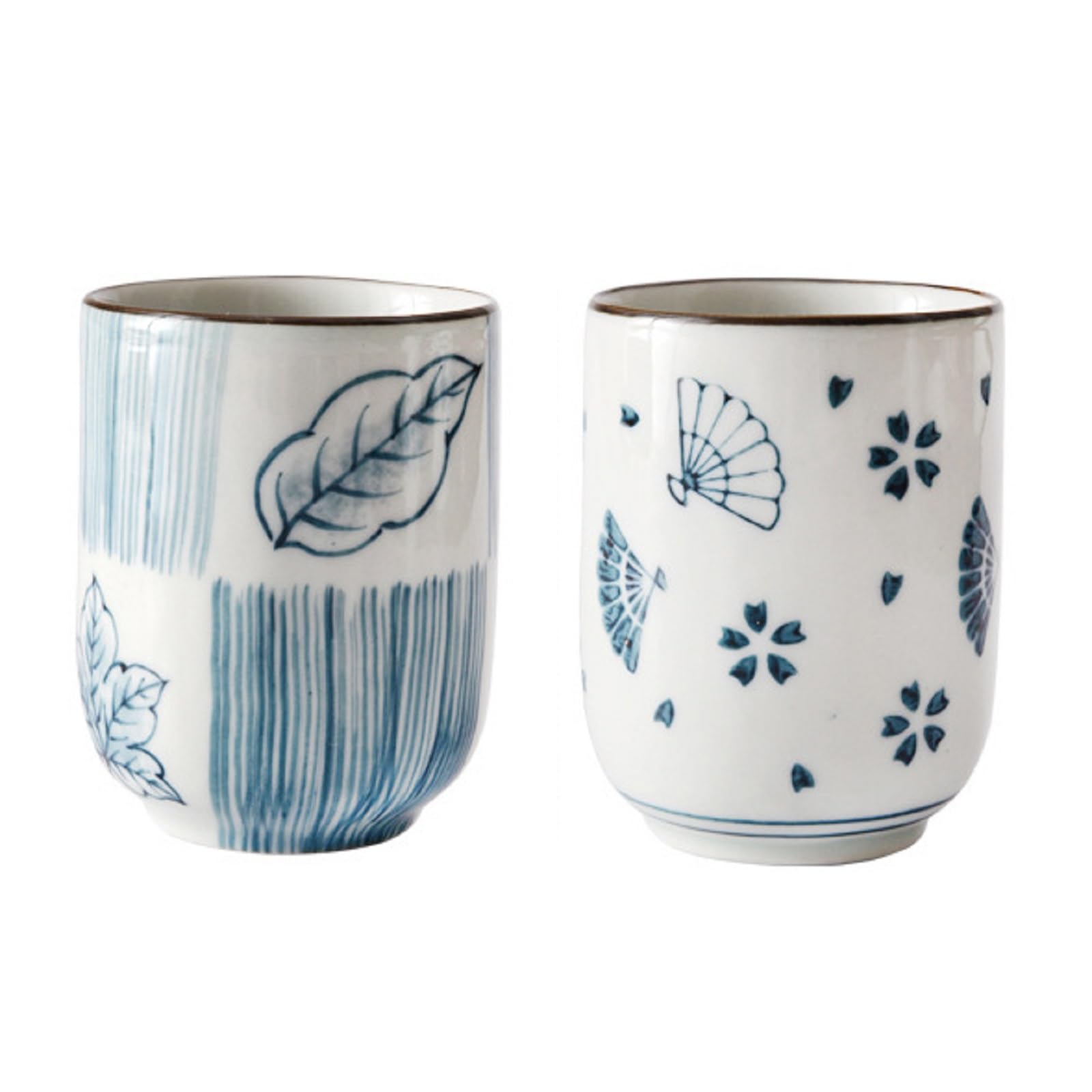 Bafnsiji Tea Cup Set of 2 Ceramic Tea Cups, 150ml Handmade Vintage Coffee Mug, Japanese Style Ceramic Teacup, Vintage Floral Porcelain Tea Set, Handmade Porcelain Handleless Mug,A