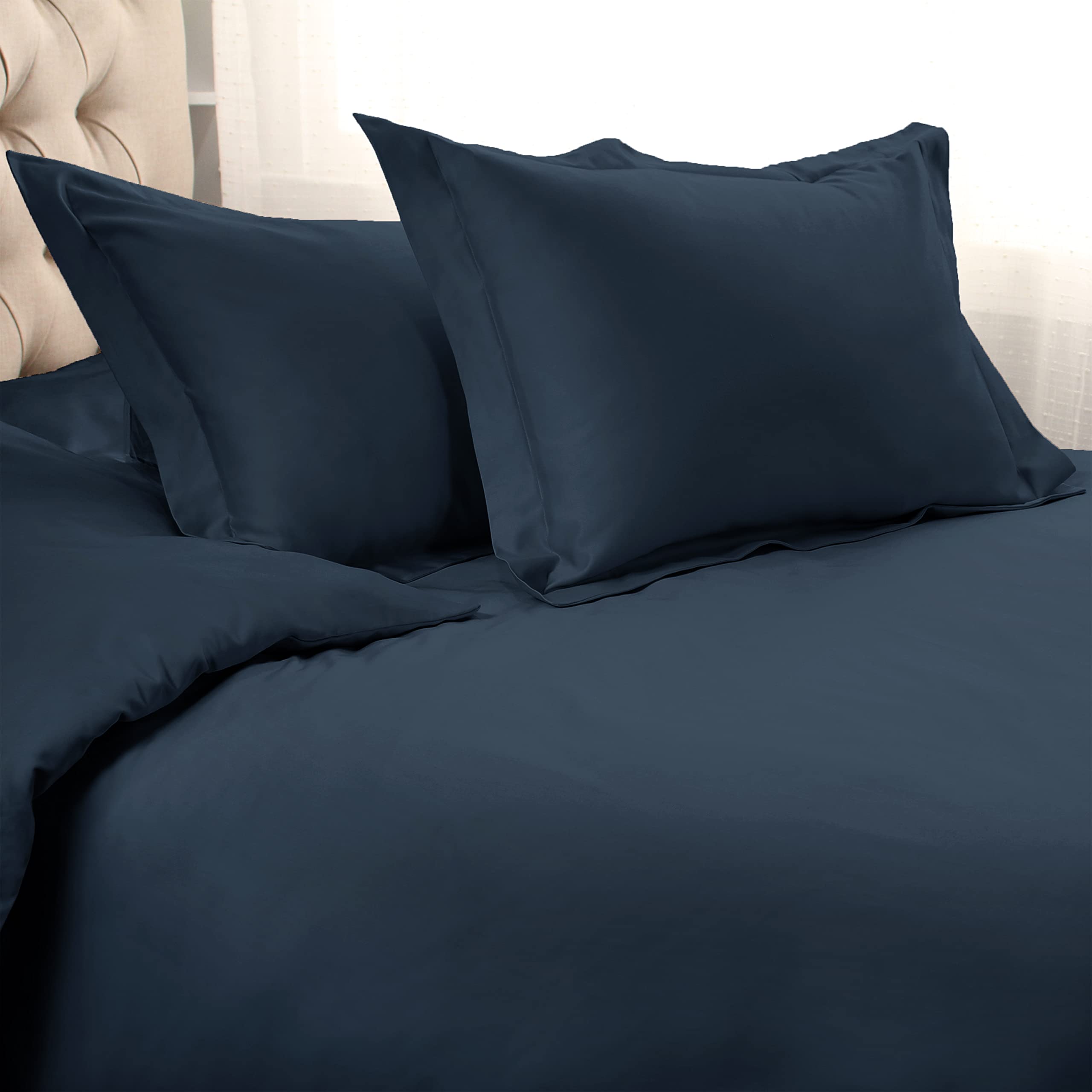 Superior Egyptian Cotton 1200 Thread Count Solid 3-Piece Duvet Cover Set, 1 Duvet Cover, 2 Pillow Shams, Bedding Essentials Decor, Soft Comforter Cover, Full/Queen, Navy Blue