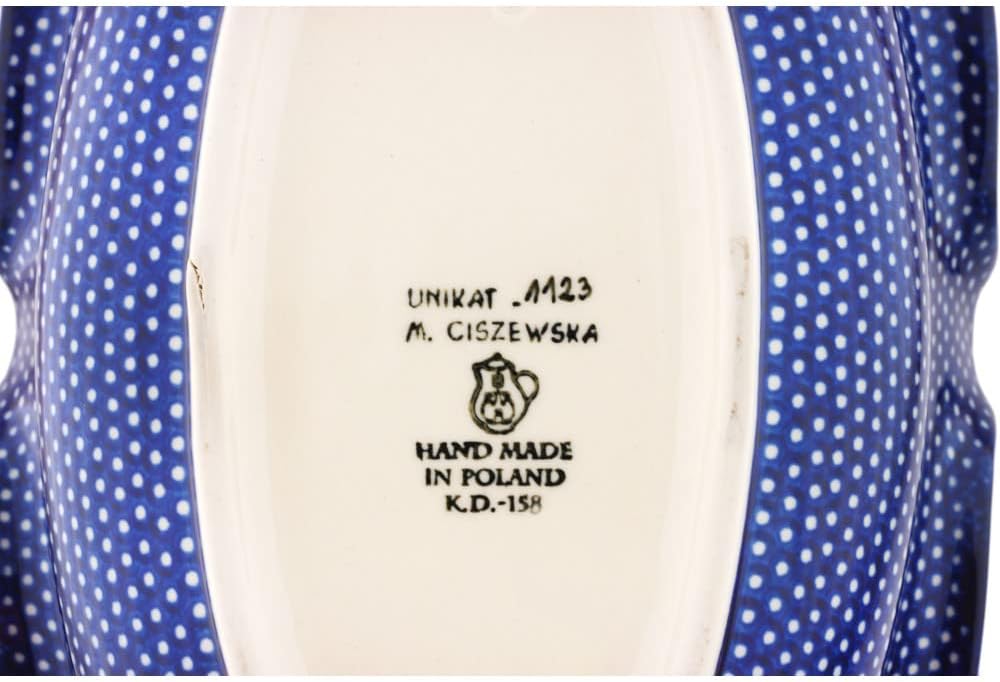 Polmedia Polish Pottery Basket with Handle UNIKAT - Starry Night Pattern Handmade in Boleslawiec Poland by Ceramika Artystyczna + Certificate of Authenticity