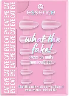 essence what the fake! PRESS-ON NAILS manikyrset Nail Set Nr. 02 (28pcs) | Snabbtorkande, Långvarig, Kattögoneffekt, Skimrande finish, Fixerande, Omedelbart resultat, Press-on, Mandelform, Manikyrset