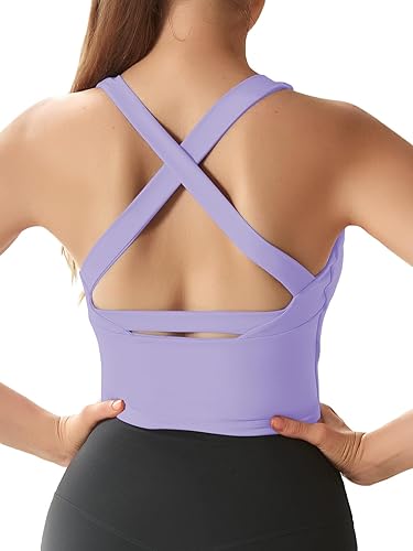 Honlyps Criss Cross Workout Tops for Women Backless Strappy Sports Bra Longline Fitness Yoga Crop Tank Top with Bulit in Bra