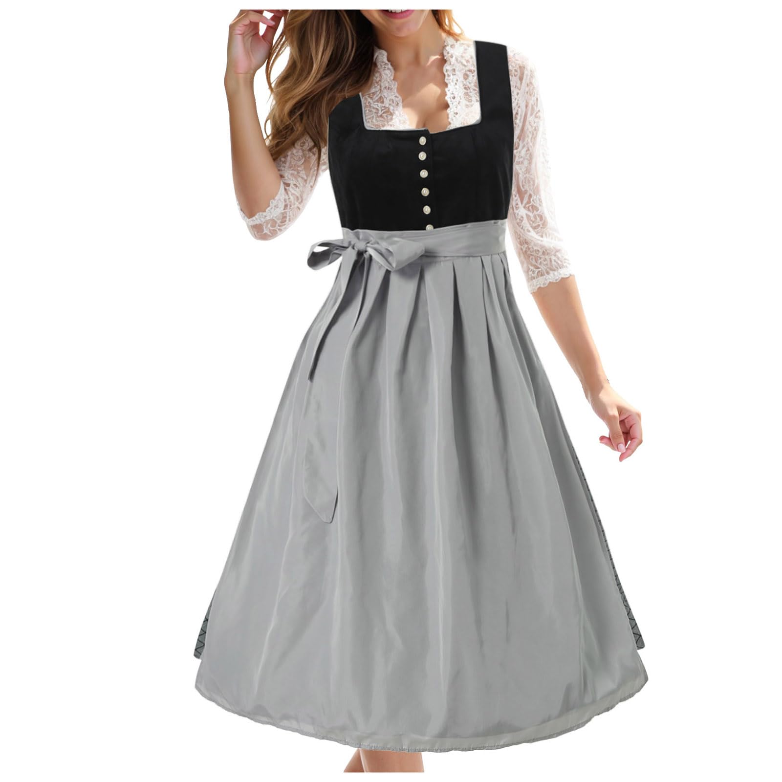 Kleid Dirndl Damen Midi Oktoberfest mit Schürze Geblümt Kleidung Trachtenkleid Trachtenrock Frauen Trachtenmode Besondere Anlässe Reißverschluss Outfit Rüschen Modernem Elegante Mädchen Party
