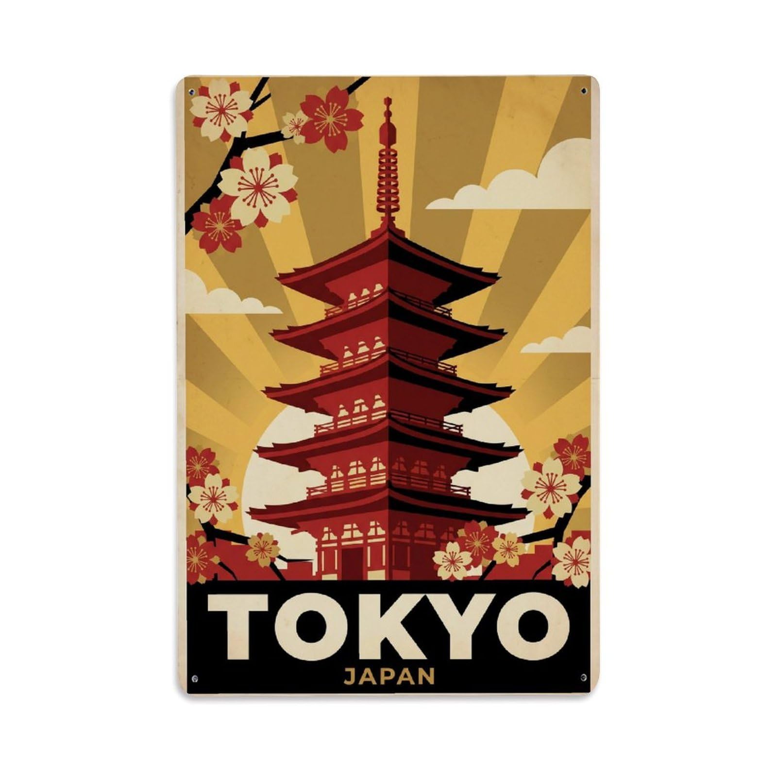 Gead 8X12inch Style Vintage Travel Tokyo Japan Pagoda Metal Tin Sign