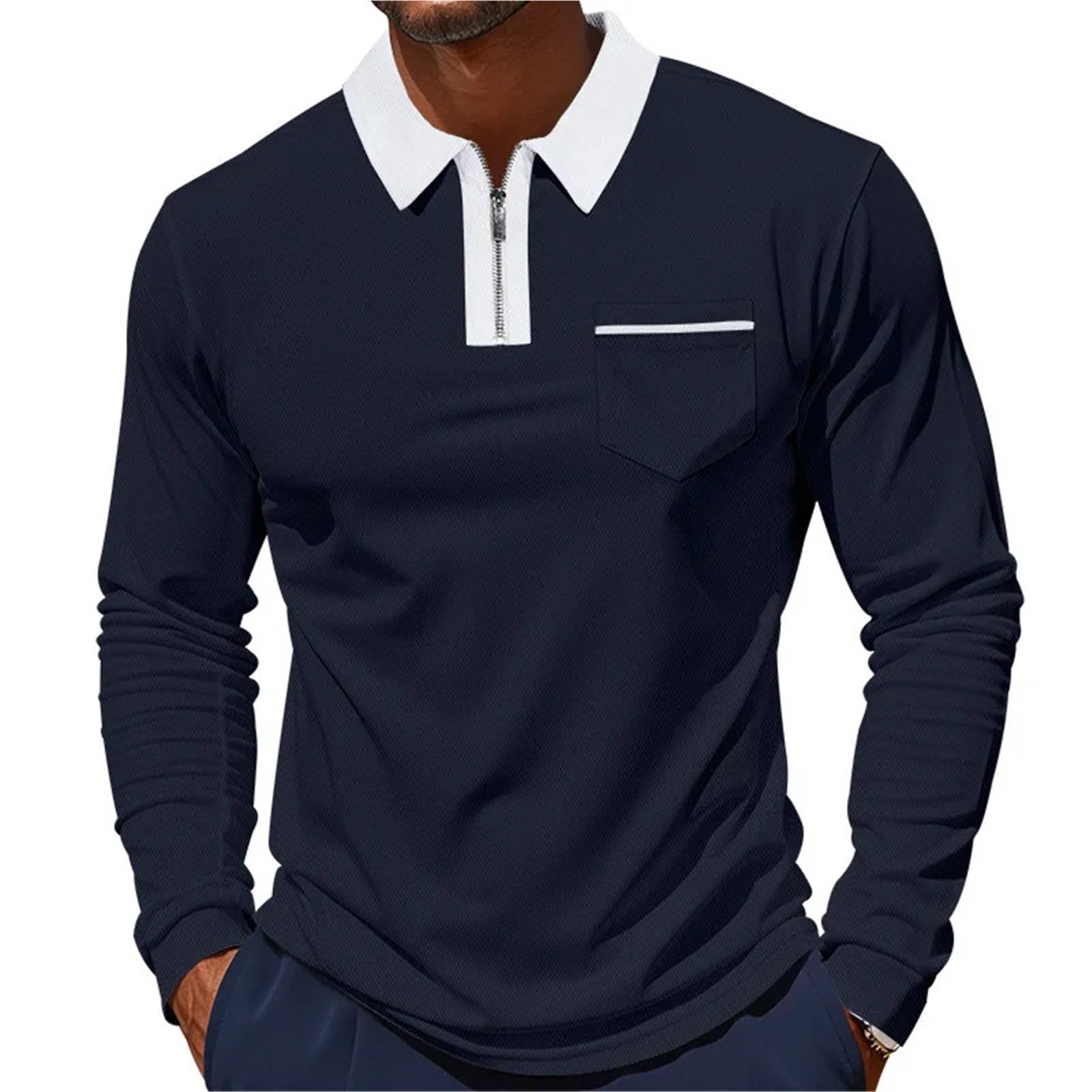 Polo da Golf Uomo a Maniche Lunghe, Classica in Stile Britannico, con Cerniera, Traspirante e ad Asciugatura Rapida per Golf Tennis