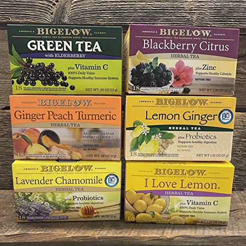 Bigelow Tea Immunity Variety Pack, Caffeinated Green And Caffeine Free Herbal Teas (Pack Of 6), 110 Total Tea Bags #TOP4