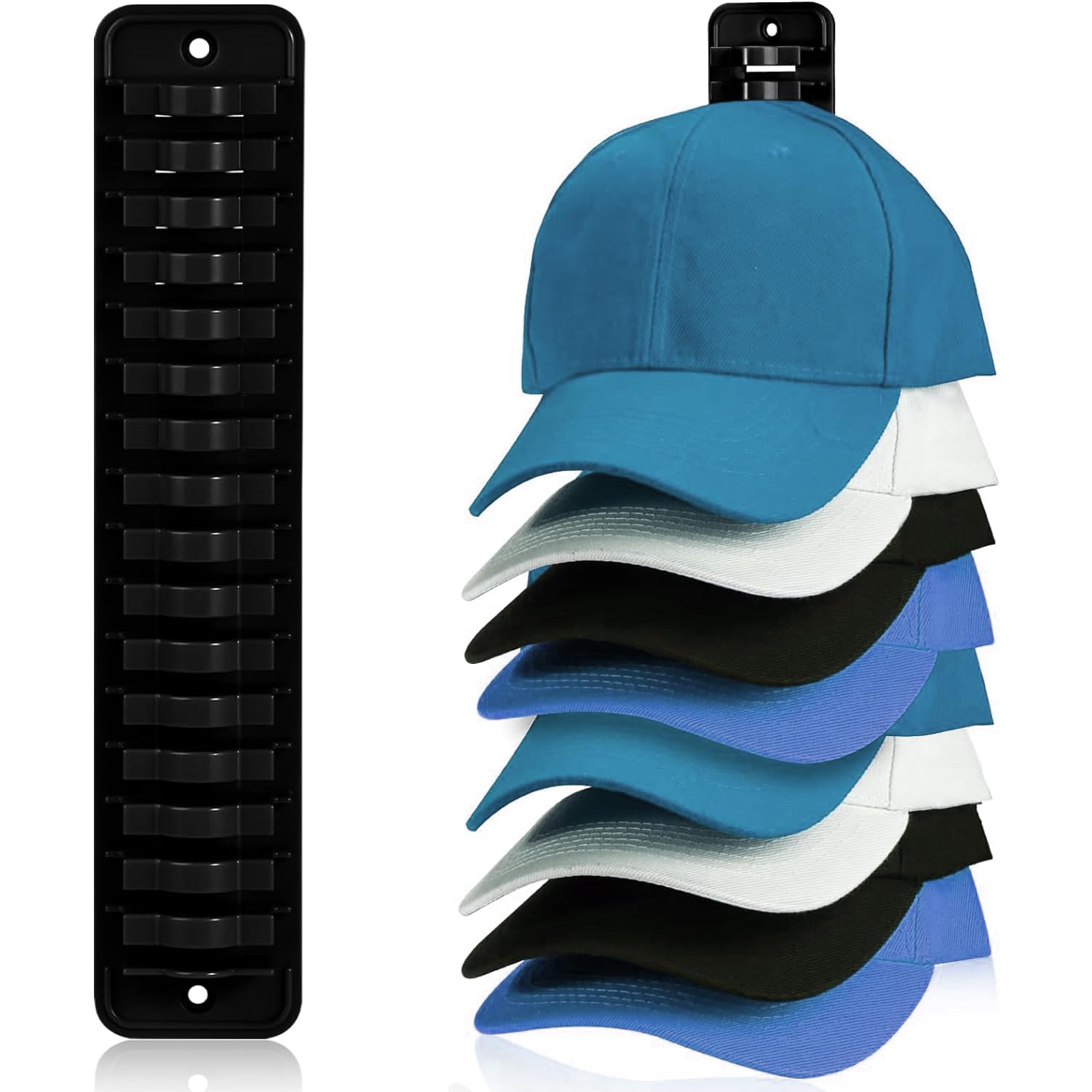 Funito Hat Organizer for Baseball Caps - Adhesive Hooks Hold Up to 16 Hats, Storage Display Hanger Holder for Wall, Door, Closet