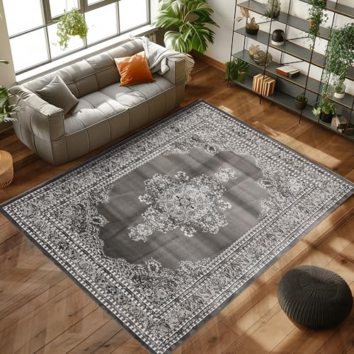 Kurzflor Orientalischer Teppich Wohnzimmer, Esszimmer, Schlafzimmer, Vintage Teppich Läufer Flur Weich & Soft Carpet Orient - Größe: 160 x 230 cm, Farbe: Grau