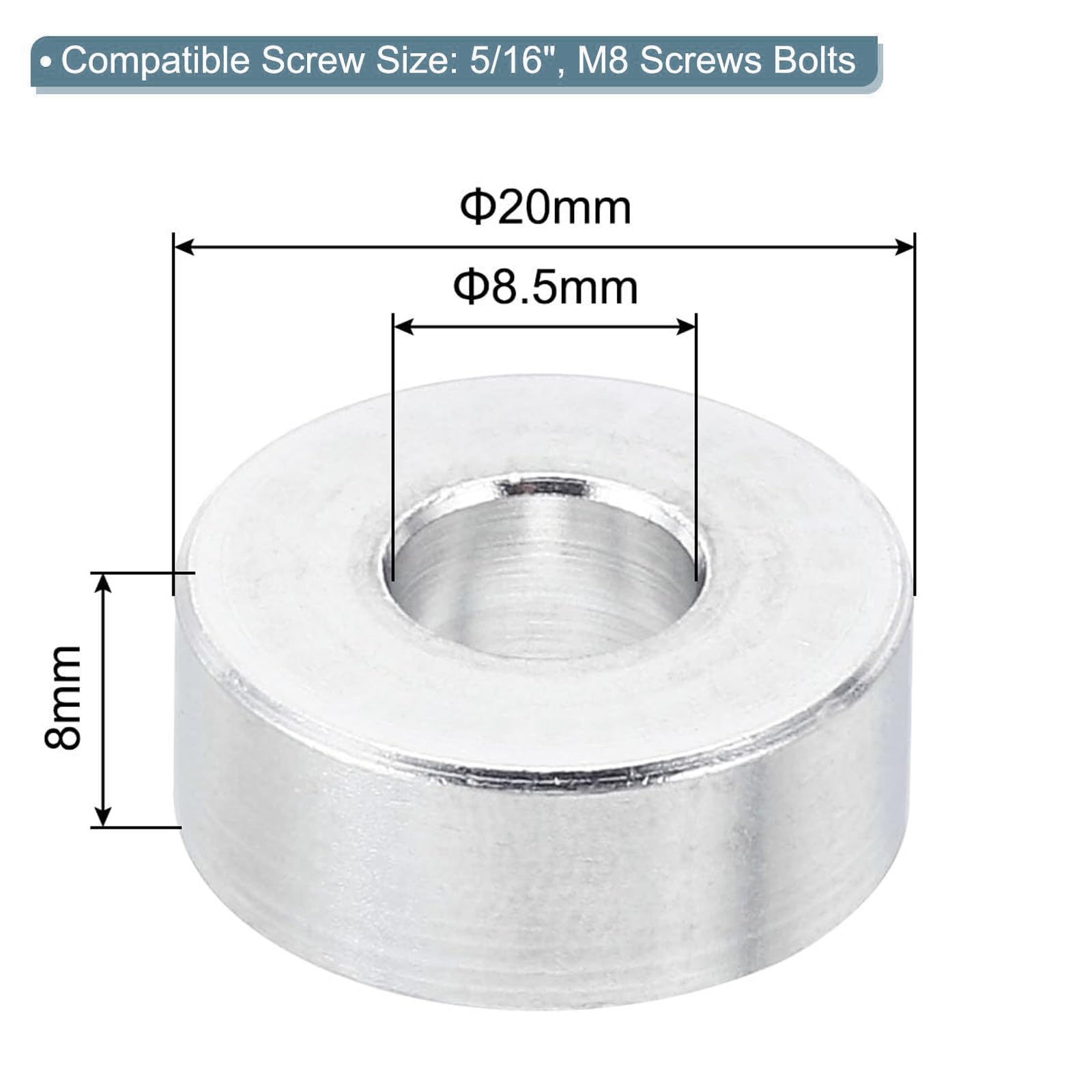 TOP-VIGOR 10Pcs M8 Aluminum Spacer, 8.5mm ID x 20mm OD x 8mm Length Metal Spacer - Image 2