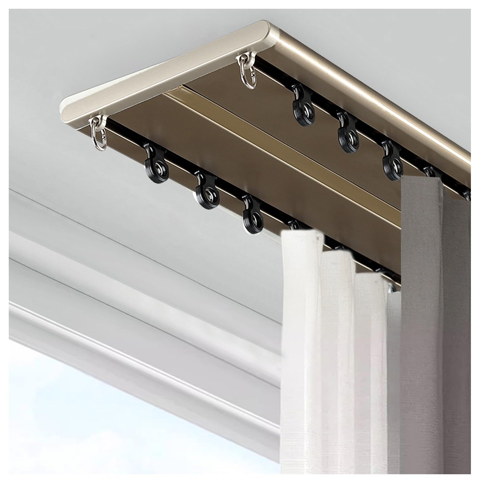 Double Curtain Tracks Ceiling Silence Glide Double Tracks Rail 150/280/390/450/500cm Ultra Thin Aluminium Curtain Rails For Office Home Room Divider(Champagne color,190cm)