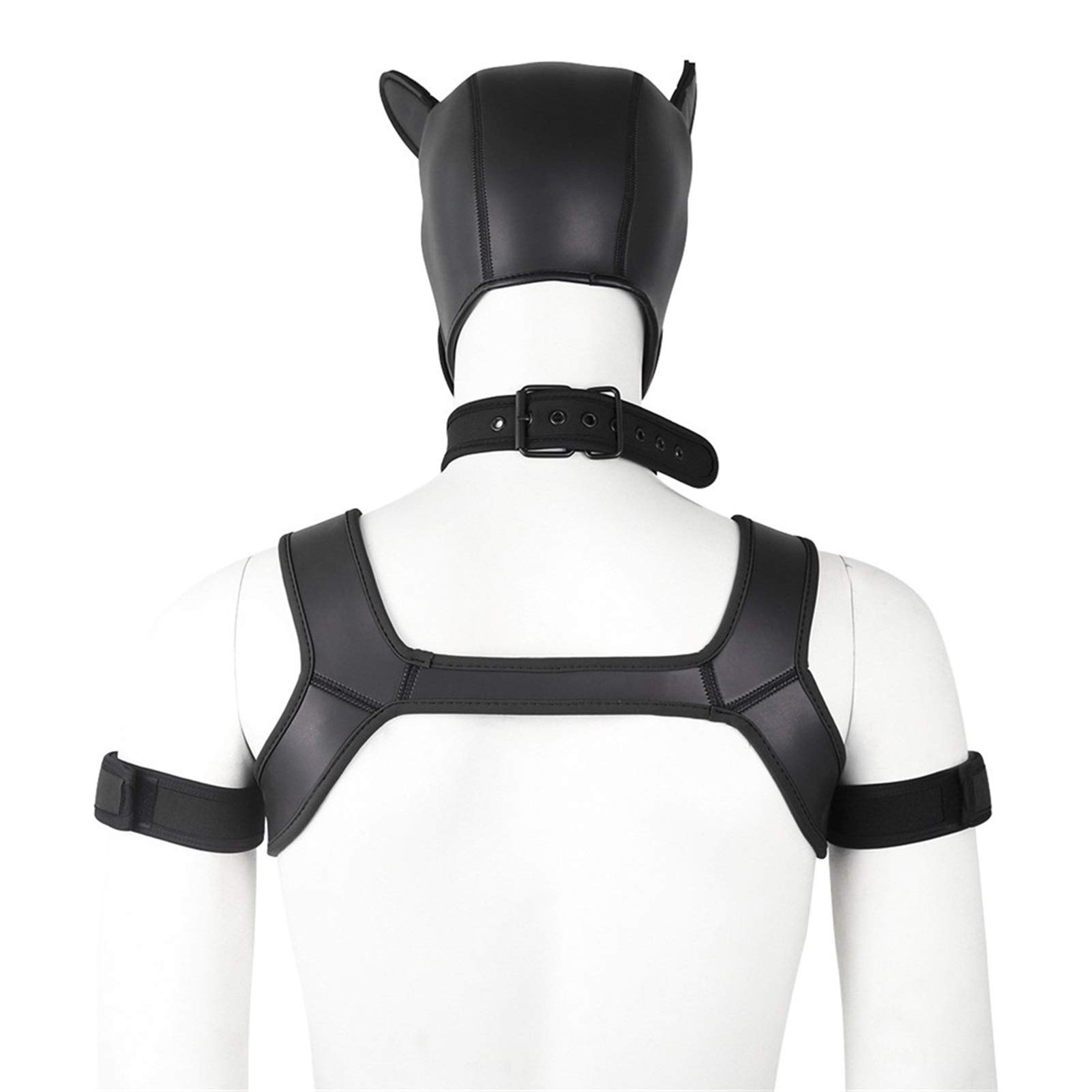 Maschera per cani in lattice morbido con orecchie per cosplay party nero X-Large