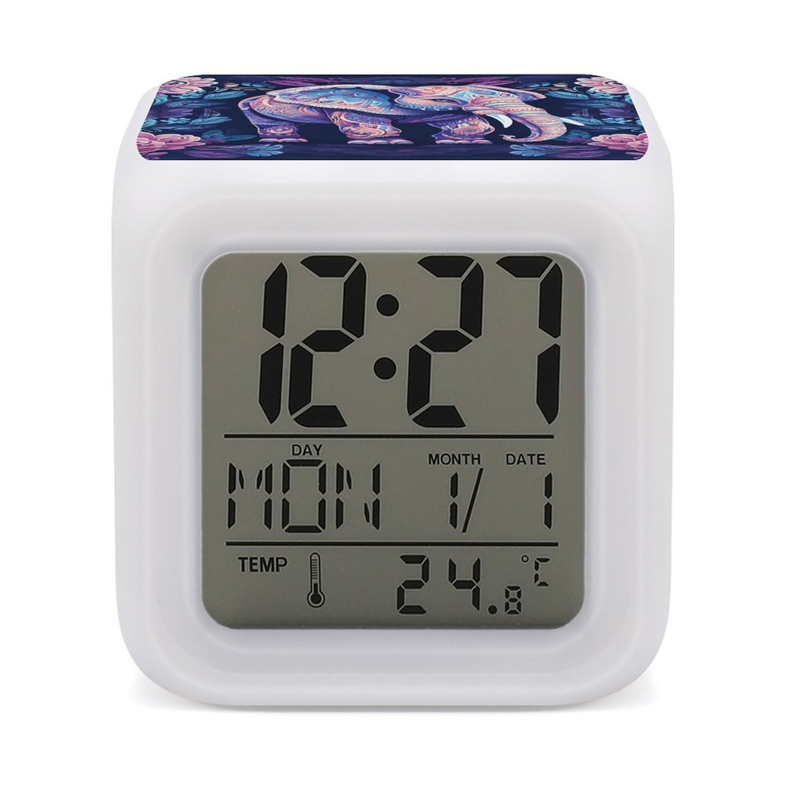 VstaDank Purple Elephant Alarm Clock for Bedrooms Small Clocks with 7 Color Night Light Desk Clock with Large Numbers Loud Wake Up Timer Ideal for Gift & Room Decor