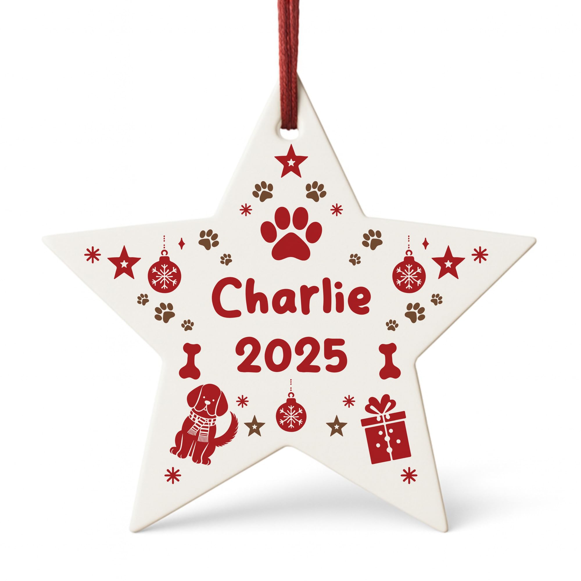 Red Ocean Pet Bauble For Dog Puppy Personalised Christmas Tree Decoration For Dogs 1st Christmas Dog Lover Puppy Keepsake