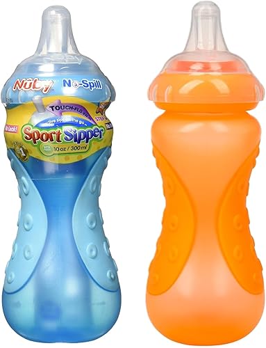 Nuby Vaso de plástico antiderrames deportivo, 10 onzas (azul y naranja)