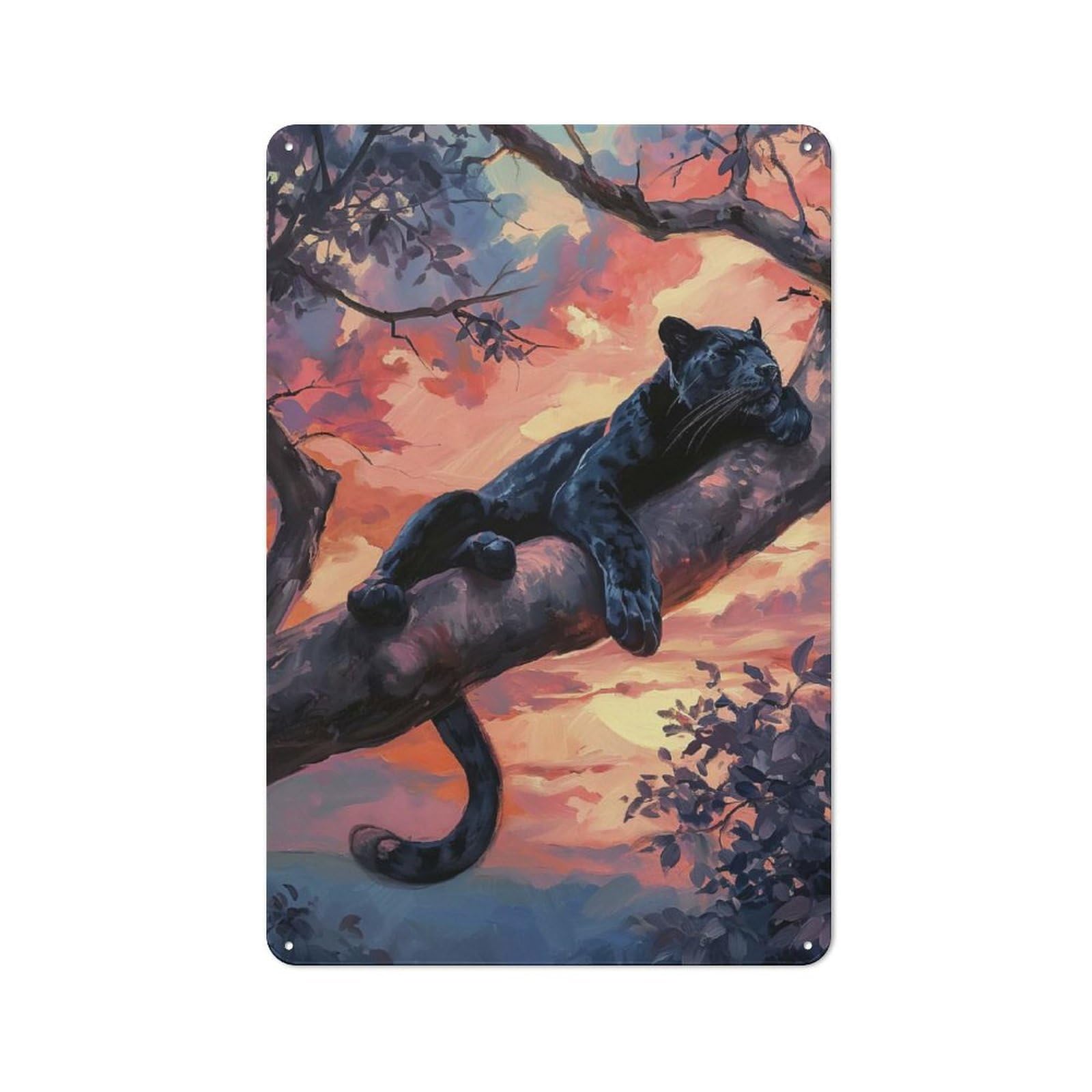 Junmoney Style-22 Panther Sunset Slumber Printed Metal Sign 30X20cm For Studio Or Craft Room, A Decorative Gift For A Newly Furnished Studio And Craft Room