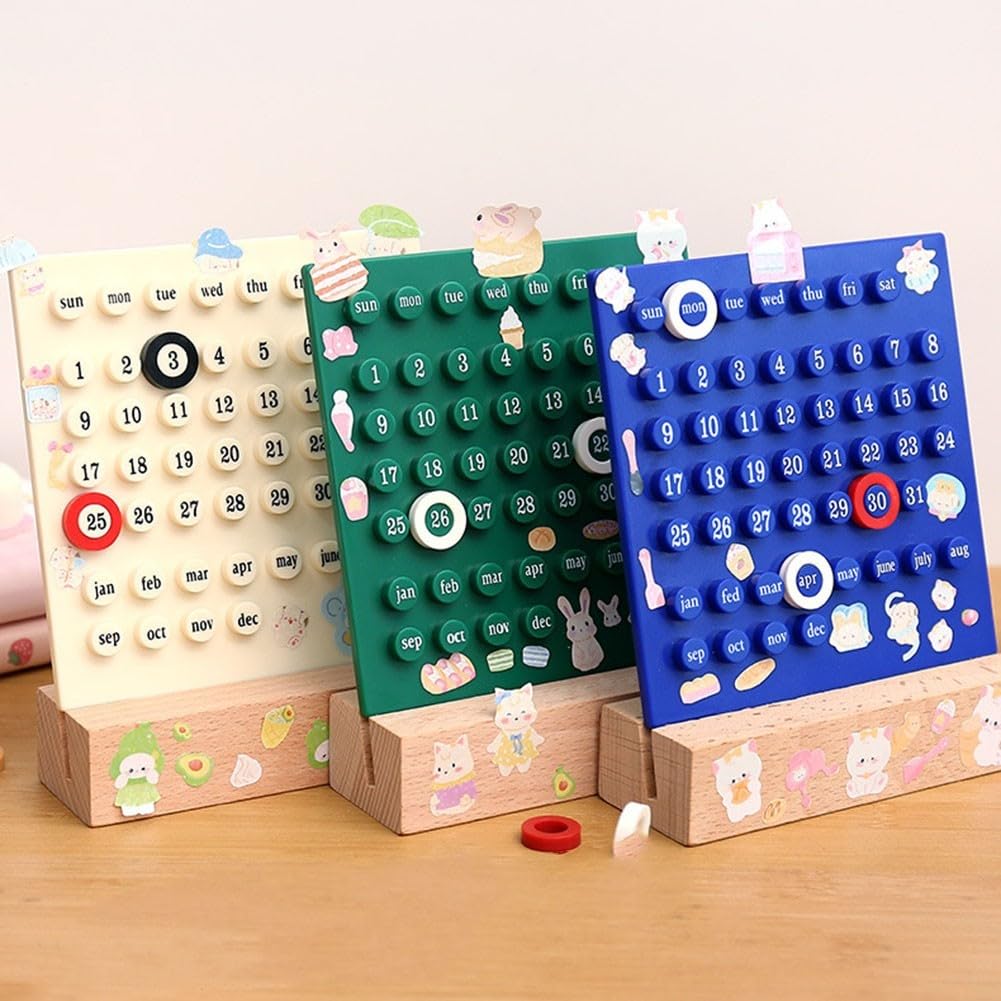 Calendrier de bureau, en bois acrylique pour anneau, calendrier perpétuel, mois, date, enregistrement pour décoration de bureau à domicile (vert) Calendrier de bureau, en bois acrylique pour anneau
