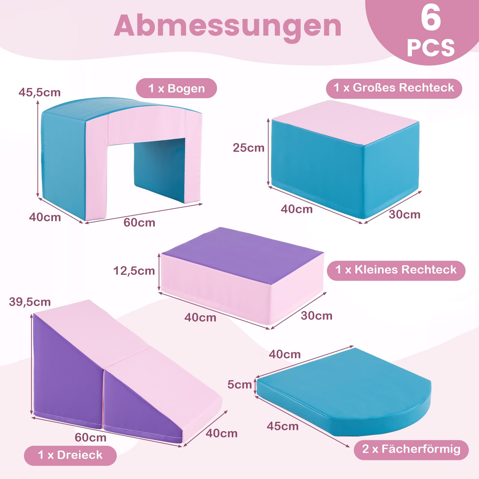 DREAMADE 7 TLG. Softbausteine, Riesenbausteine Schaumstoffbausteine Großbausteine aus EPE, Bausteinset Schaumstoff, Kletterblöcke zum Toben & Klettern für Kleinkinder (Blau+Rosa)