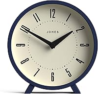JONES CLOCKS Venus Desk Clock - Modern Round Blue Retro Design for Mantel, Table, Shelf or Bedside Quartz Timepiece
