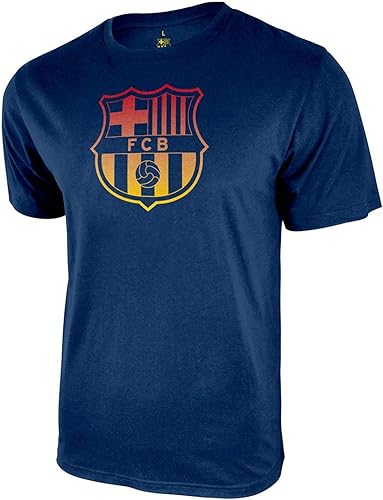 Icon Sports Camiseta de algodón de manga corta con estampado gráfico del FC Barcelona World Soccer Sunset Logo