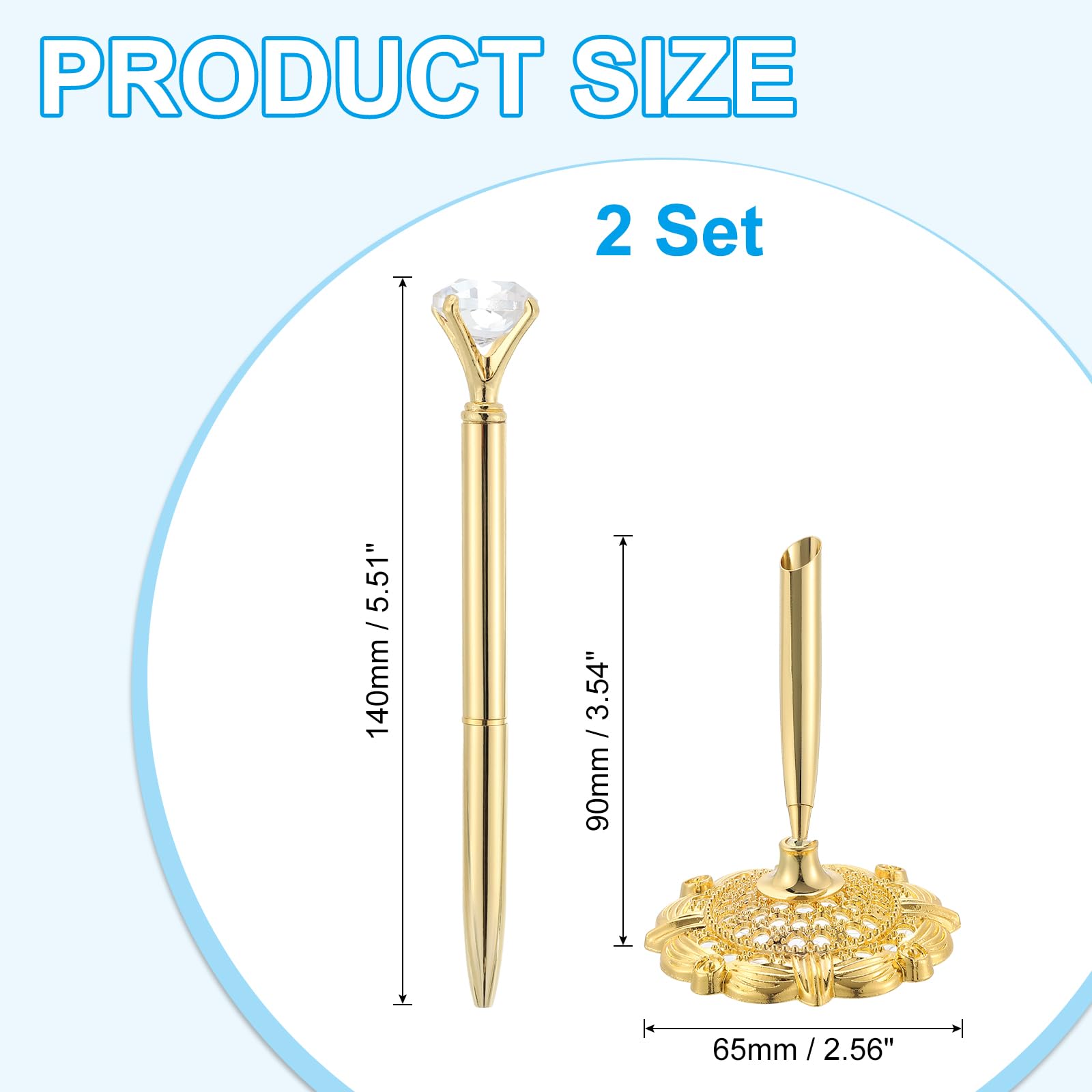 PATIKIL 2 Pcs Hollow Round Pen Metal Ballpoint Pens Set including Diamond Crystal Pen - Image 2