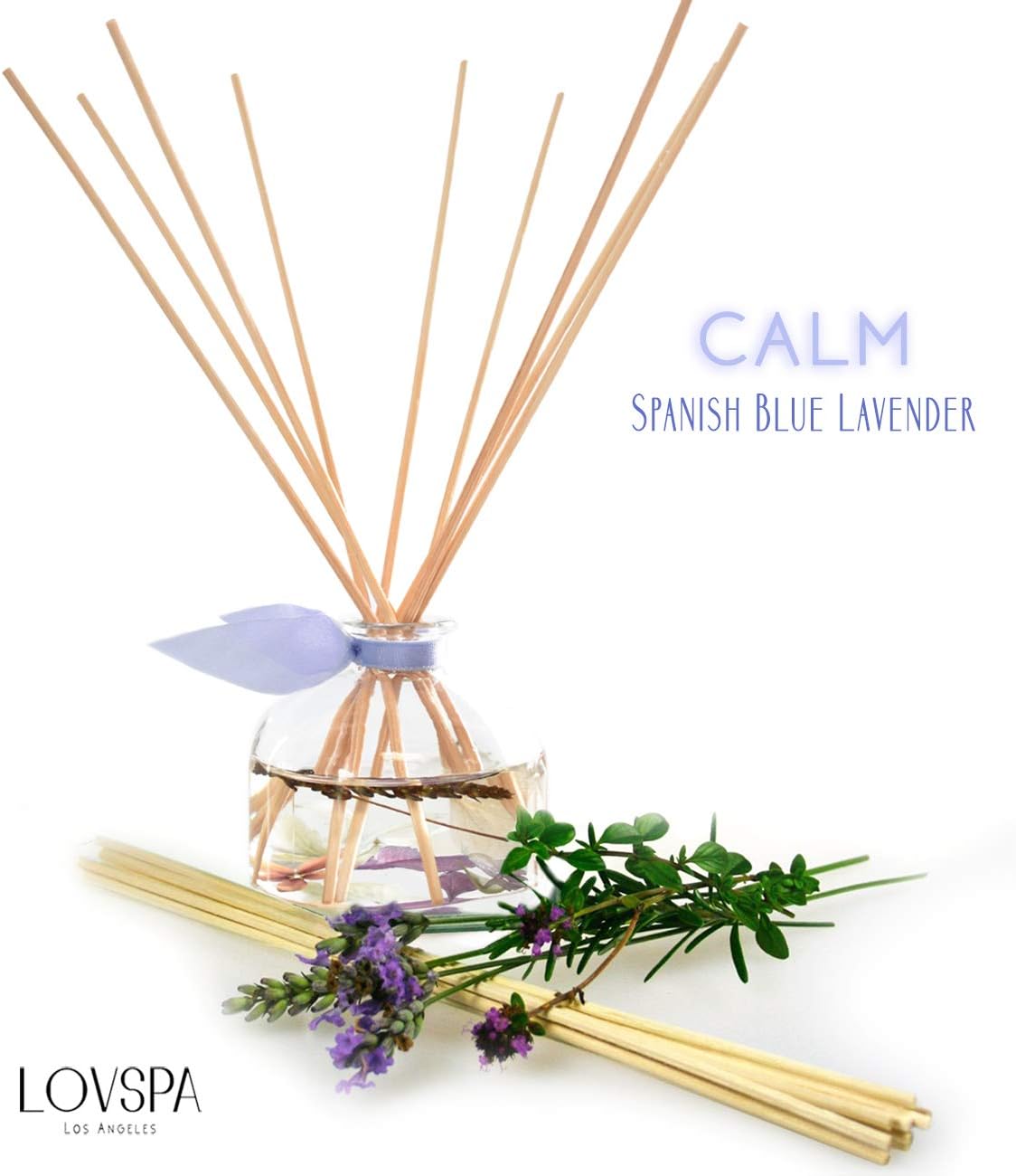 LOVSPA Reed Diffuser Set, Calm Spanish Blue Lavender Scented Oil Diffuser with Sticks, Home Fragrance Accessories for Bathroom Shelf Decor, Aroma Diffusers for Home or Office Desk, USA Made - Image 3