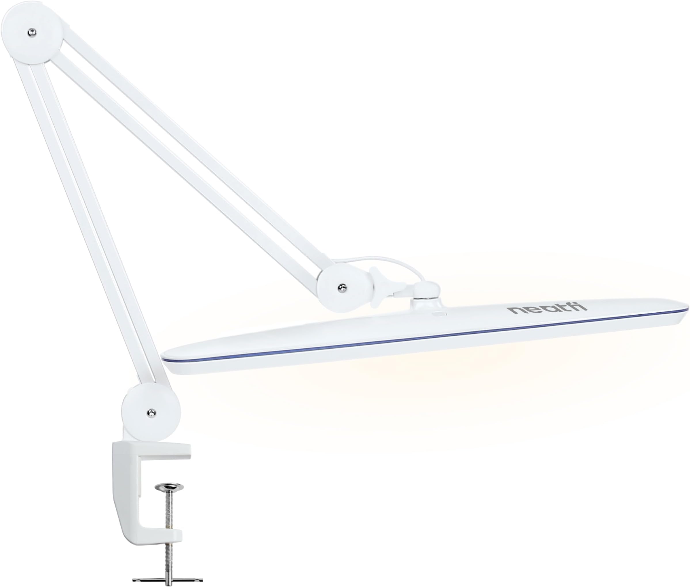 Neatfi XL 2,200 Lumens 20W LED Task Lamp – 23” Ultra-Wide Head | 182 SMD LEDs | 4 Brightness Levels | 3 Light Modes | Eye-Caring, Glare-Free | Adjustable Arm (White, CCT with Clamp)