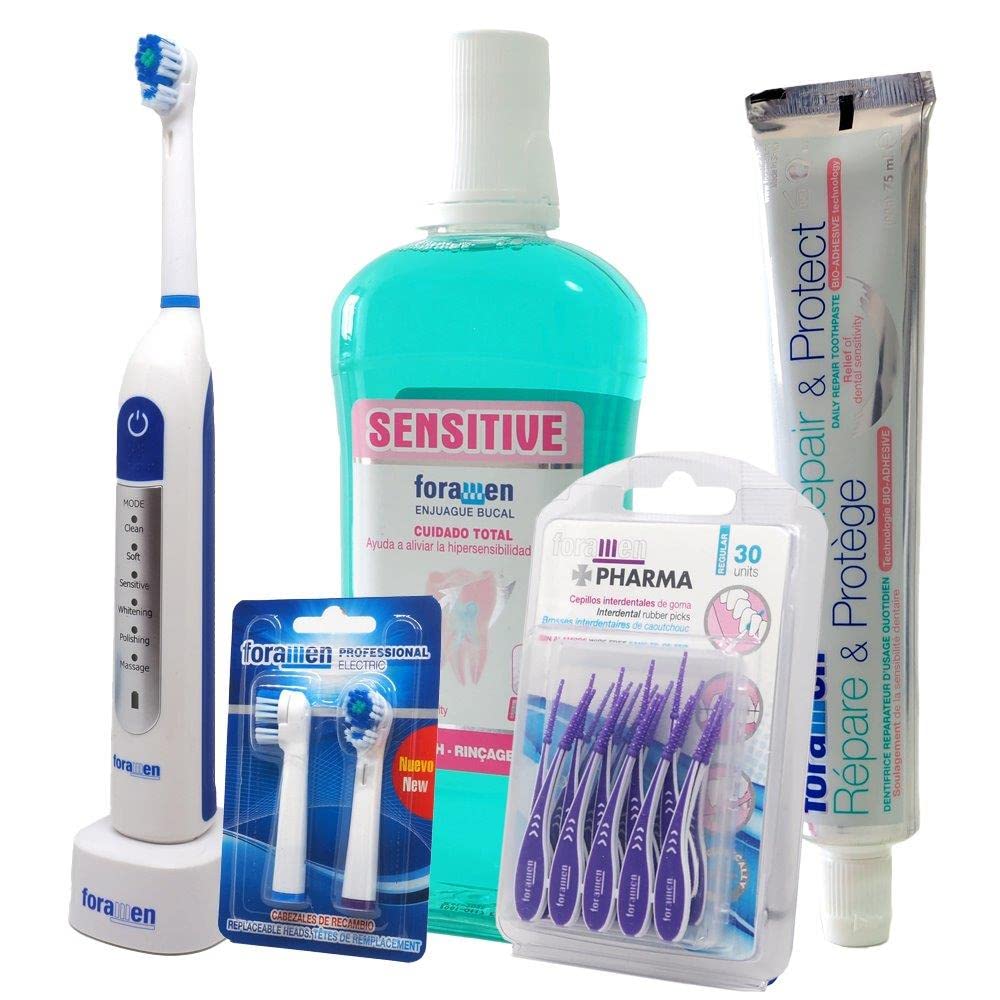 Lotto di prodotti Include Spazzola elettrica RS6, 2 x Ricambi RS6, Risciacquo Denti Sensibili, Dentifricio "Ripara e protegge" e Gomma Interdentale