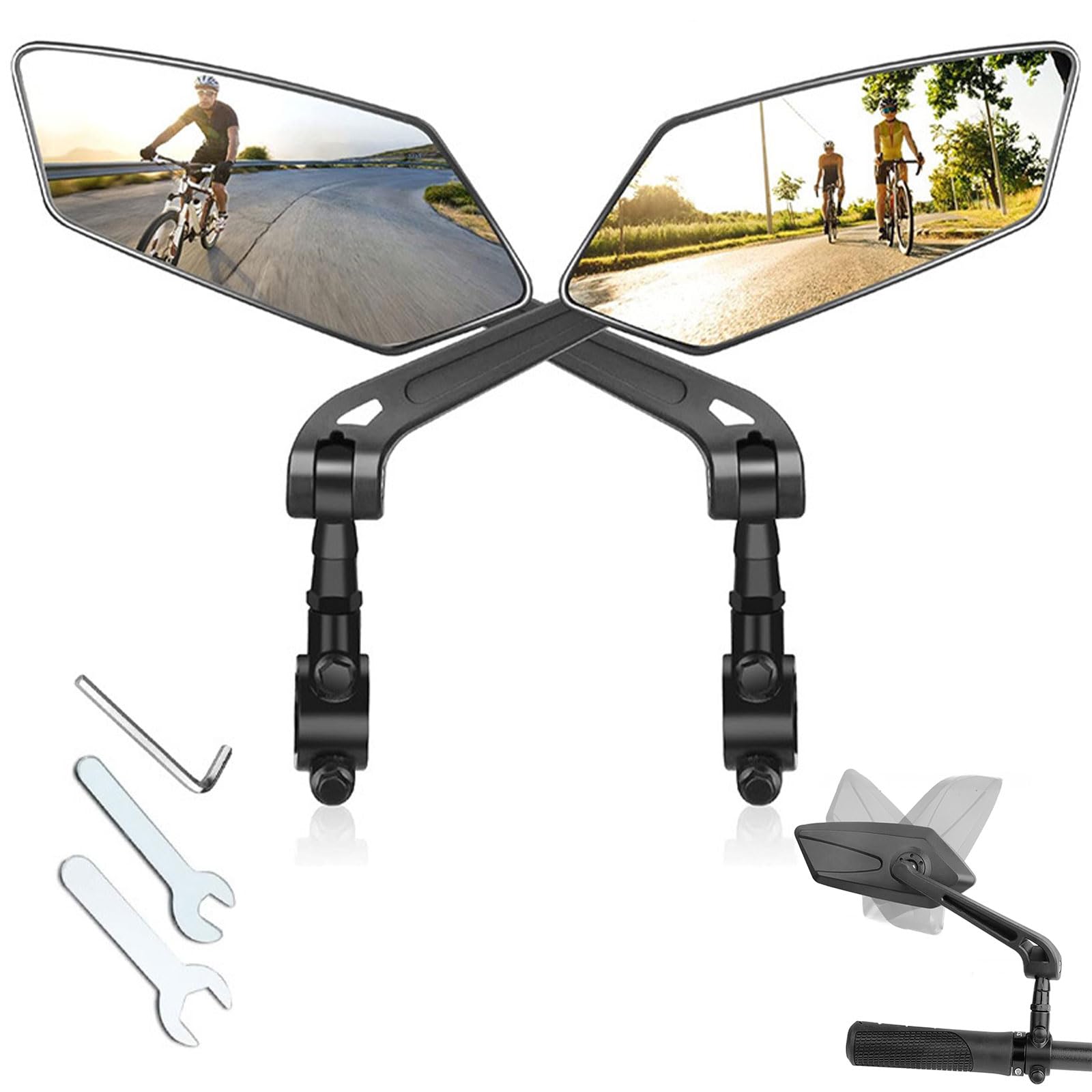 Retrovisor para Bicicleta,2 Pieza 360° Adjustable Espejos Retrovisores Manillar,Retrovisor Patinete Electrico,HD Anti-vibración Espejo Retrovisor Bicicleta,22-25mm