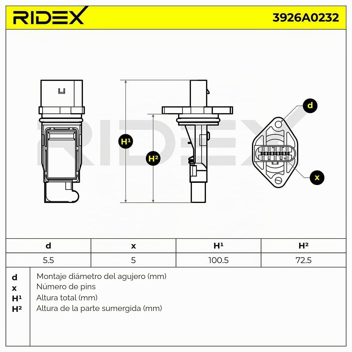 RIDEX 3926A0232 Medidor de masa de aire sin tubería sin sensor temperatura aire incorporado Compatible con SKODA Fabia II Combi 545