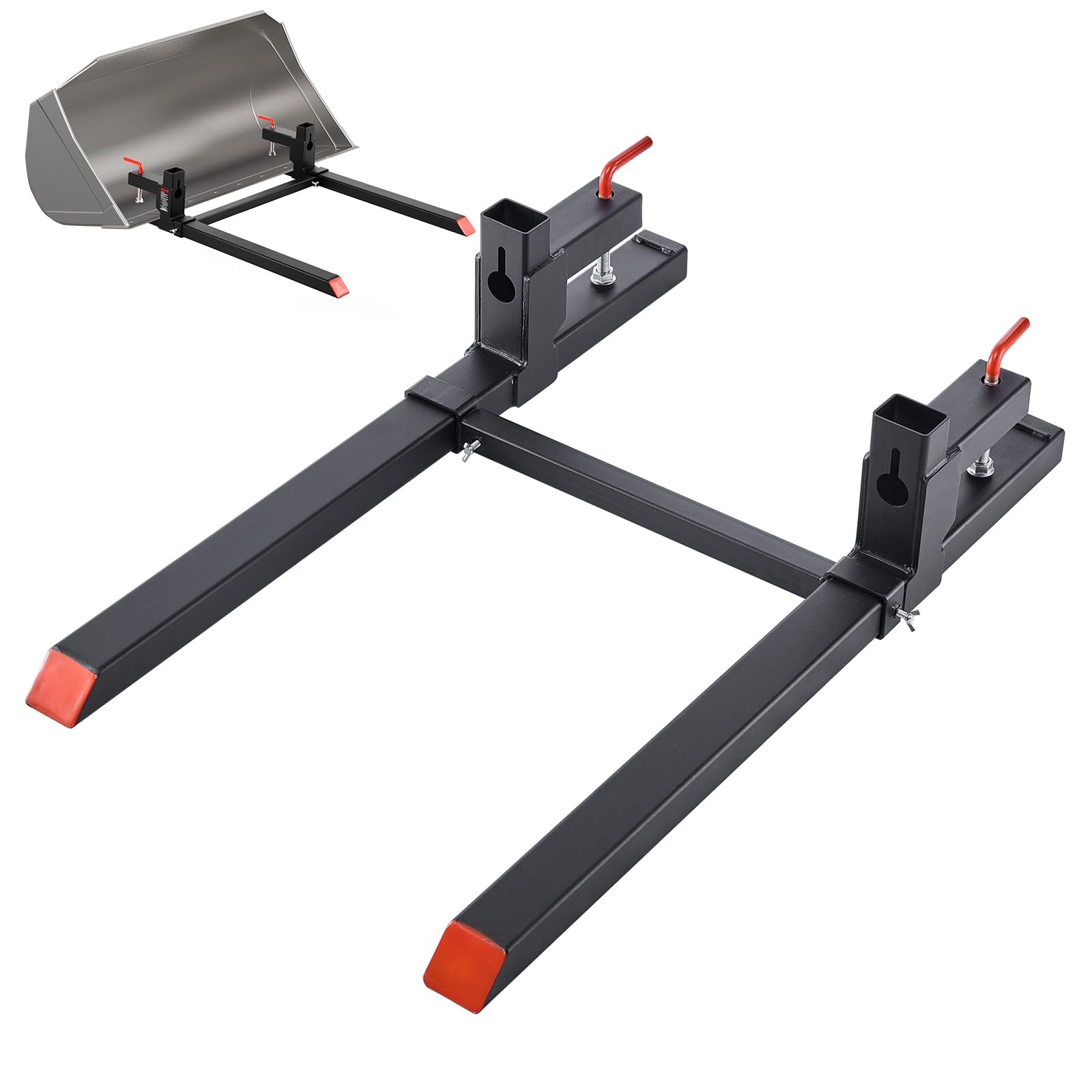 VEVOR Forche per Pallet con Morsetto da 907 kg Lunghezza Totale 109 cm, Forche per Trattori per Impieghi Gravosi con Barra Stabilizzatrice Regolabile per Accessori per Trattori, Benna di Carico