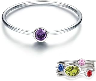 Birthstone Stackable Rings for Mother Daughter - 925 Sterling Silver Rings | Stacked Mother Ring with Birthstone Mother Family Ring Mother's Day Jewelry Gifts for Wife