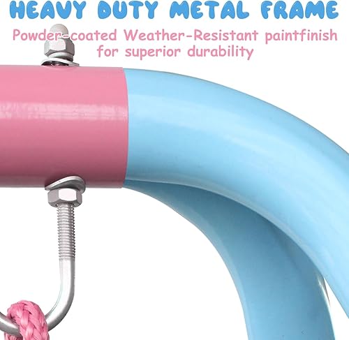 Miniatura 3 de Juego de columpios 2 en 1 para niños pequeños, juegos de columpios con marco en A para patio trasero con soporte de metal, 4 anclas, dos asientos